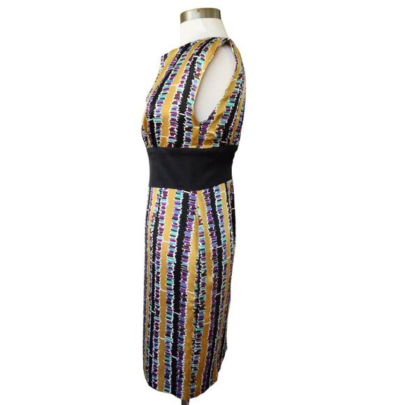 Trina Turk Silk Sleeveless Sheath Dress Workwear Cocktail Gold Black Purple - Picture 9 of 10